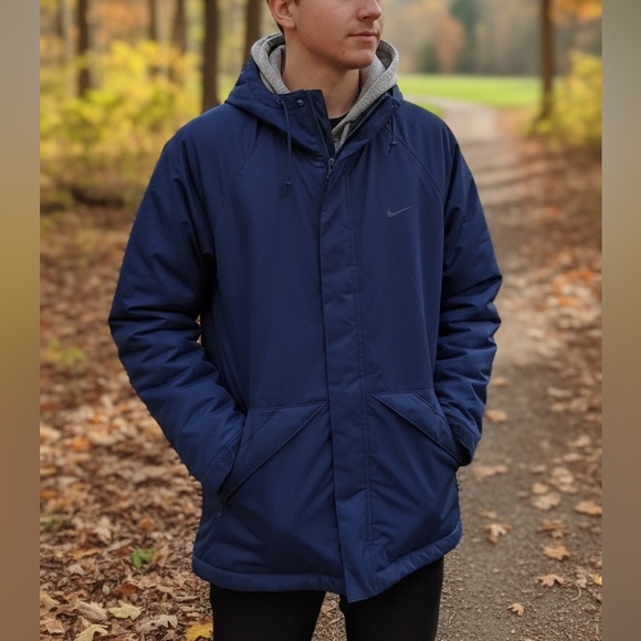 Nike Mens Storm Fit Hooded Zip Front Navy Blue Jacket Size Large